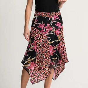 Joseph Ribkoff chiffon multi colored asymmetrical skirt with handkerchief hem